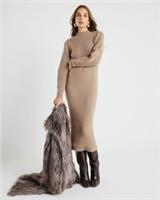 River Island Womens Midi Dress Beige Knitted Structured Sleeve High Neck - XS Regular