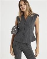 River Island Womens Waistcoat Black Pinstripe Sleeveless V-Neck Outerwear Top - S Regular