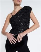 River Island Womens Bodysuit Black Sleeveless One Shoulder Sequin Draped Outfit - 18 Regular