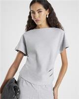River Island Womens T-Shirt Grey Pinstripe Ruched Boat Neck T Shirt Tee Top - M Regular