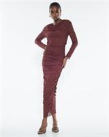 River Island Womens Midi Skirt Red Hotfix Diamante Detail Ruched Lace Bottom - L Regular