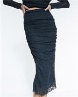 River Island Womens Midi Skirt Green Hotfix Embellished Lace Ruched Bottom - S Regular