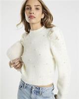 River Island Womens Jumper Cream Knitted Pearl Embellished Sweater Pullover Top - L Regular