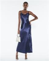 River Island Womens Slip Midi Dress Navy Satin Diamante Detail Cowl Neck - 12 Regular