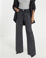 River Island Womens Straight Jeans Black Mirror Studded Relaxed Denim Trousers - 12 Regular Regular