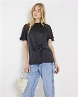 River Island Womens Top Black Knot Short Chiffon Sleeve Round Neck Blouse - 6 Regular