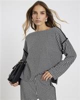River Island Womens Sweatshirt Black Long Sleeve Dogtooth Print Round Neck - L Regular