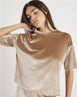 River Island Womens T-Shirt Beige Velvet Short Sleeve Boxy Crew Neck Tee Top - XS Regular