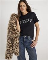 River Island Womens T-Shirt Black Short Sleeve 1990 Crew Neck T Shirt Tee Top - M Regular