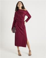 River Island Womens Midi Dress Red Plisse Long Sleeve Casual Asymmetric Neck - S Regular