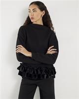 River Island Womens Sweatshirt Black Long Sleeve Velvet Trim High Neck - S Regular