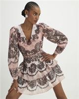 River Island Womens Mini Dress Pink Printed Long Sleeve Belted V-Neck Casual - 12 Regular