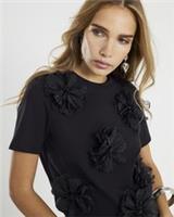 River Island Womens T-Shirt Black Short Sleeve 3D Flower Diamante Crew Neck Tee - S Regular