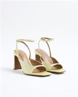 River Island Womens Sandals Green Satin Diamante Heeled Square Open Toe Shoes