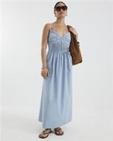 River Island Womens Midi Dress Petite Blue Pintuck Waist V-Neck Sleeveless - 6 Petites