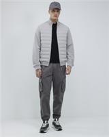 River Island Mens Jacket Grey Funnel Neck Hybrid Zipped Padded Outerwear Top - XL Regular