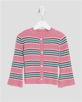 River Island Mini Girls Cardigan Pink Knitted Striped Round Neck Jumper Top