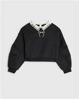 River Island Girls Sweatshirt Black Embellished Collar Pearl Bow Long Sleeve Top