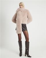 River Island Womens Jacket Pink Faux Fur Scarf Collar Buttoned Outerwear Top - M Regular