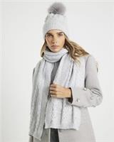 River Island Womens Hat & Scarf Set Grey Diamante 2 Piece Pom Pom Cable Knit