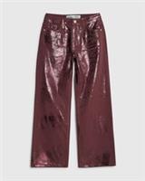 River Island Womens Straight Leg Jeans Petite Red Metallic Coated Trousers Pants - 12 Extra Short Petites