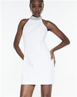 River Island Womens Mini Dress White Halter Neck Embellished Sleeveless - 14 Regular
