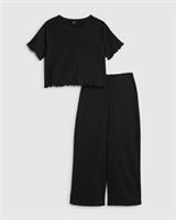 River Island Girls T-Shirt & Trousers Set Black 2 Piece Textured Wide Leg