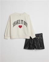 River Island Girls Sweatshirt & Skirt Set White Glitter Heart 2 Piece Crew Neck