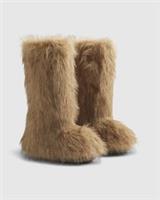 River Island Womens Boots Brown Faux Fur Fabric Round Toe Flat Soles Shoes