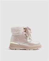 River Island Mini Girls Boots Pink Lace Up Round Toe Zip Faux Fur Cuff Shoes