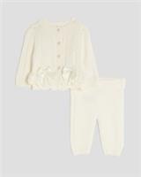 River Island Baby Girls Cardigan & Bottoms Set Cream 2 Piece Heart Button Outfit