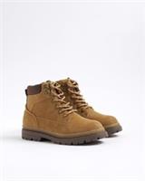 River Island Boys Worker Boots Beige Lace Up Round Toe Flat Soles Shoes