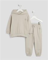 River Island Mini Boys Hoodie & Joggers Set Beige RR 2 Piece Oversized Outfit