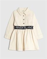 River Island Mini Girls Dress Cream RI Waistband Denim Collared Long Sleeve