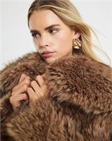 River Island Womens Jacket Petite Brown Faux Fur Fabric Collared Outerwear Top - L Petites