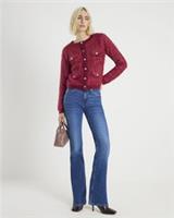 River Island Womens Cardigan Red Boucle Fabric Buttoned Crew Neck Jumper Top - M Regular