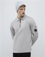 River Island Mens Polo Shirt Grey Slim Fit Sleeve Pocket Quarter Zipped Top - M Regular