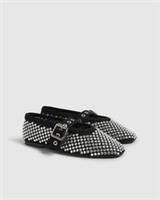 River Island Womens Mary Jane Shoes Black Embellished Flat Sole Round Toe