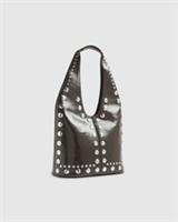 River Island Womens Slouch Shoulder Bag Brown Studded Seam Popper Fastening