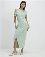 River Island Womens Midi Dress Green Stretch Drape Design Short Sleeve Casual - L Regular