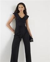 River Island Womens Jumpsuit Black Double Collar Belted Sleeveless V-Neck Outfit - M Regular