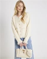 River Island Womens Cardigan Cream Boucle Long Sleeve Fringed Button Jumper Top - S Regular