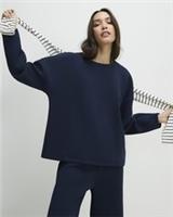 River Island Womens Top Navy Premium Twill Long Sleeve Round Neck Blouse - L Regular