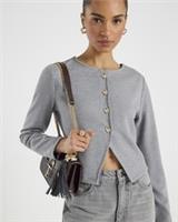 River Island Womens Cardigan Grey Long Sleeve Cropped Heart Buttoned Jumper Top - L Regular