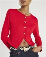 River Island Womens Cardigan Red Long Sleeve Cropped Heart Buttoned Jumper Top - M Regular