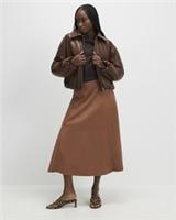 River Island Womens Midi Skirt Brown Faux Suede Fabric Full Circle Zip Bottom - 6 Regular