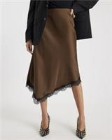 River Island Womens Midi Skirt Brown Satin Lace Hem Elasticated Waist Bottom - 14 Regular