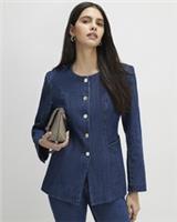 River Island Womens Trophy Jacket Blue Denim Collarless Button Outerwear Top - 6 Regular