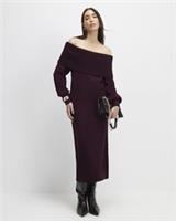 River Island Womens Midi Dress Red Knit Long Sleeve Bardot Neckline Knitted - M Regular