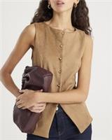 River Island Womens Waistcoat Brown Faux Suede Sleeveless Button Outerwear Top - S Regular